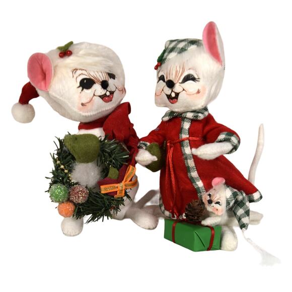 Annalee  8" Dolls Christmas Delights Mouse Couple Child 2018 & 2012 Posable Mice - Picture 1 of 16